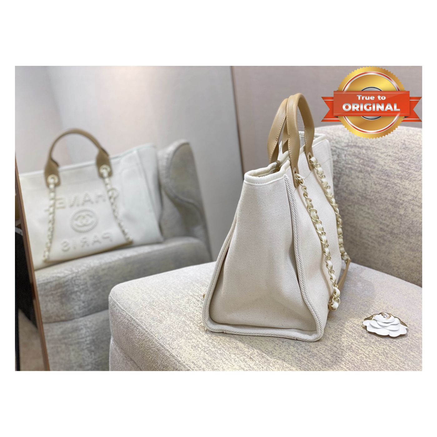 [True-to-ORIGINAL] Chanel Large Deauville Pearl Tote Bag White For Women 15in/38cm